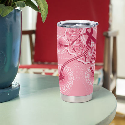 Australia Indigenous Tumbler Cup Breast Cancer Ribbon Aboriginal Art - Pink