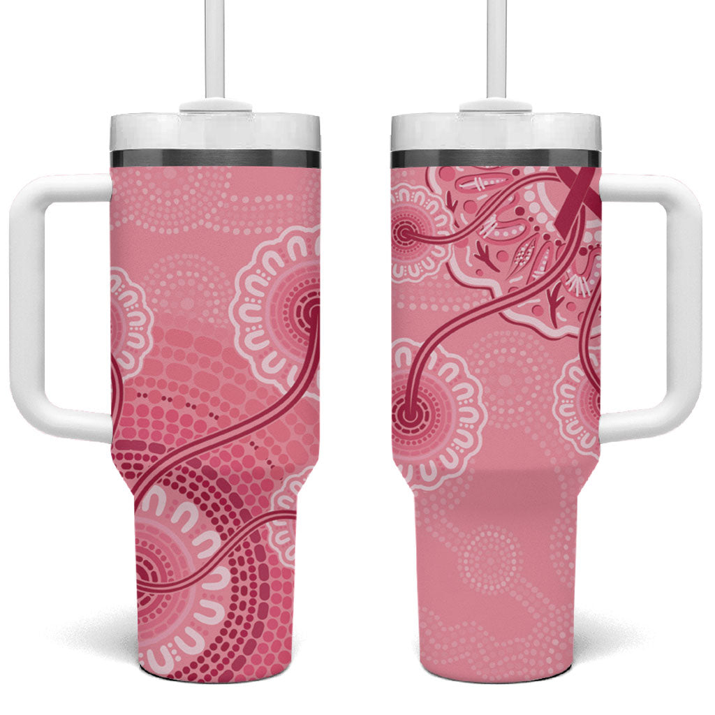 Australia Indigenous Tumbler With Handle Breast Cancer Ribbon Aboriginal Art - Pink