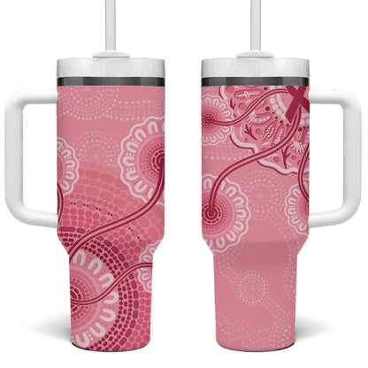 Australia Indigenous Tumbler With Handle Breast Cancer Ribbon Aboriginal Art - Pink