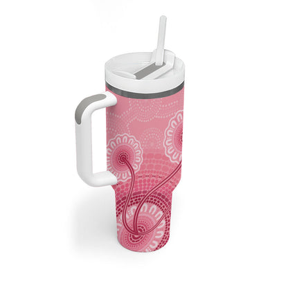 Australia Indigenous Tumbler With Handle Breast Cancer Ribbon Aboriginal Art - Pink