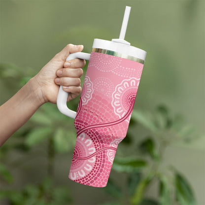 Australia Indigenous Tumbler With Handle Breast Cancer Ribbon Aboriginal Art - Pink