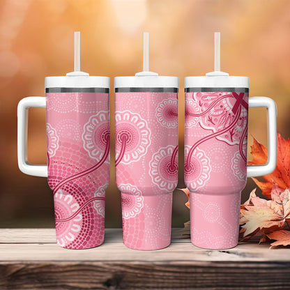 Australia Indigenous Tumbler With Handle Breast Cancer Ribbon Aboriginal Art - Pink