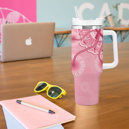 Australia Indigenous Tumbler With Handle Breast Cancer Ribbon Aboriginal Art - Pink