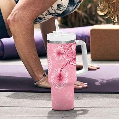 Australia Indigenous Tumbler With Handle Breast Cancer Ribbon Aboriginal Art - Pink