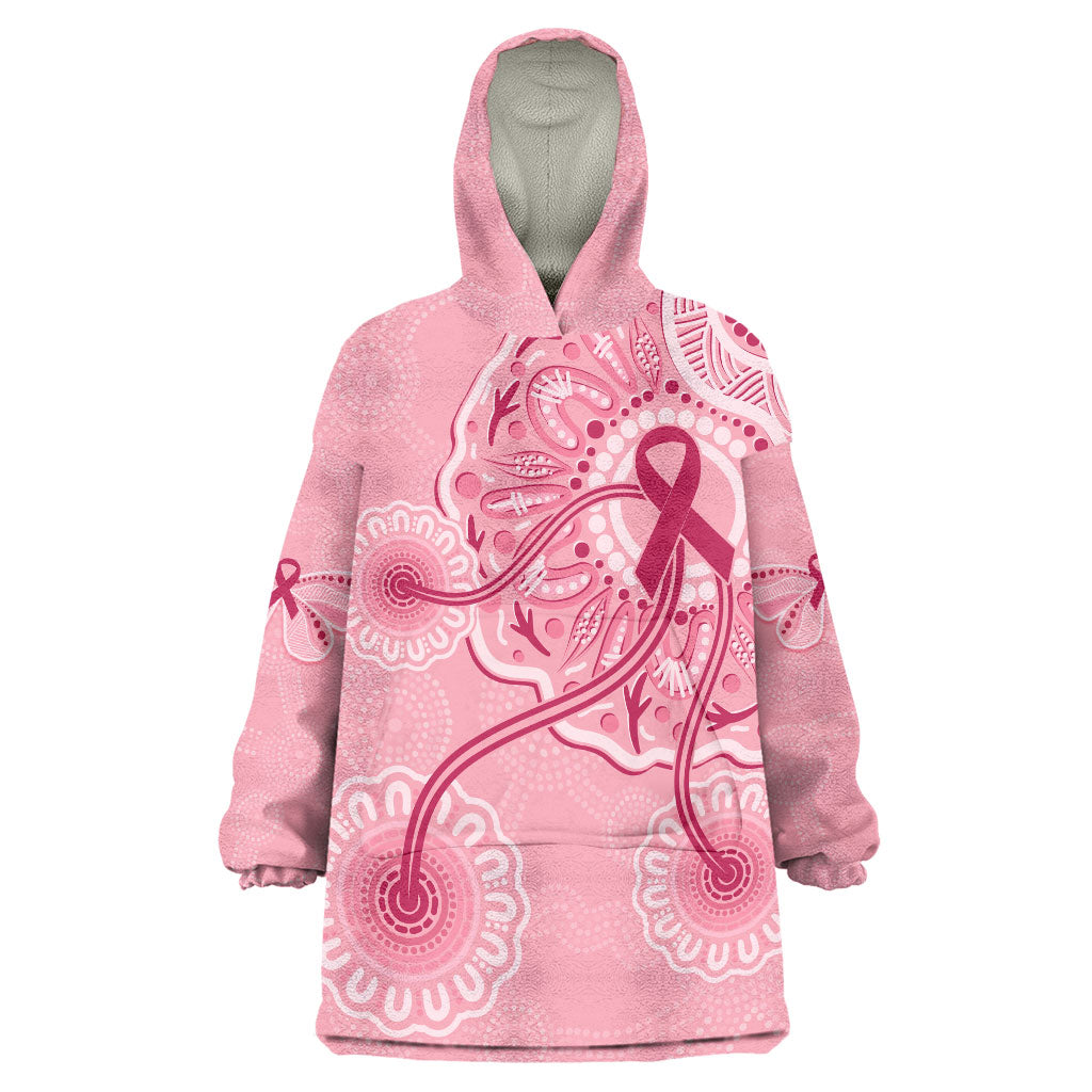 Australia Indigenous Wearable Blanket Hoodie Breast Cancer Ribbon Aboriginal Art - Pink