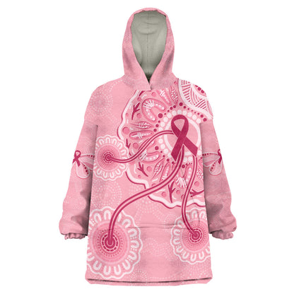 Australia Indigenous Wearable Blanket Hoodie Breast Cancer Ribbon Aboriginal Art - Pink