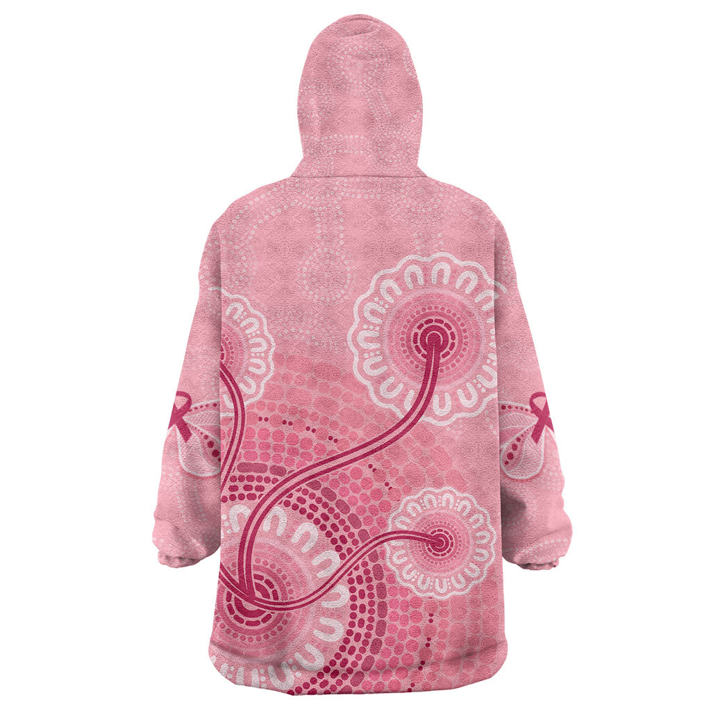 Australia Indigenous Wearable Blanket Hoodie Breast Cancer Ribbon Aboriginal Art - Pink