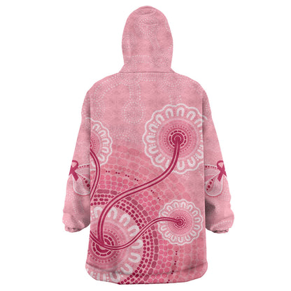 Australia Indigenous Wearable Blanket Hoodie Breast Cancer Ribbon Aboriginal Art - Pink