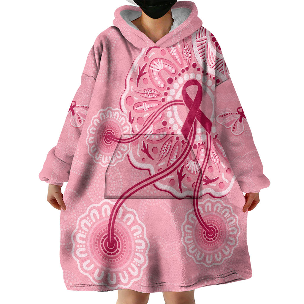 Australia Indigenous Wearable Blanket Hoodie Breast Cancer Ribbon Aboriginal Art - Pink
