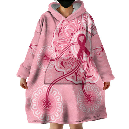 Australia Indigenous Wearable Blanket Hoodie Breast Cancer Ribbon Aboriginal Art - Pink