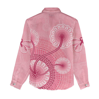 Australia Indigenous Women Casual Shirt Breast Cancer Ribbon Aboriginal Art - Pink