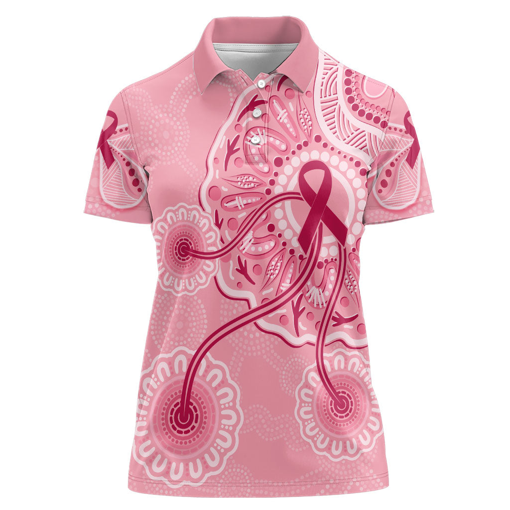 Australia Indigenous Women Polo Shirt Breast Cancer Ribbon Aboriginal Art - Pink