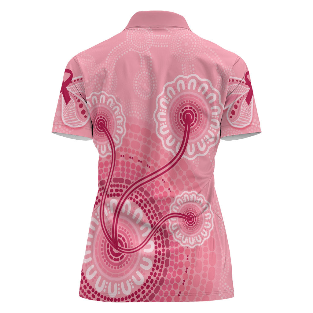Australia Indigenous Women Polo Shirt Breast Cancer Ribbon Aboriginal Art - Pink