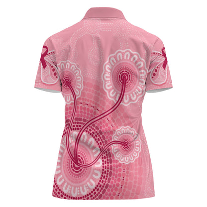 Australia Indigenous Women Polo Shirt Breast Cancer Ribbon Aboriginal Art - Pink