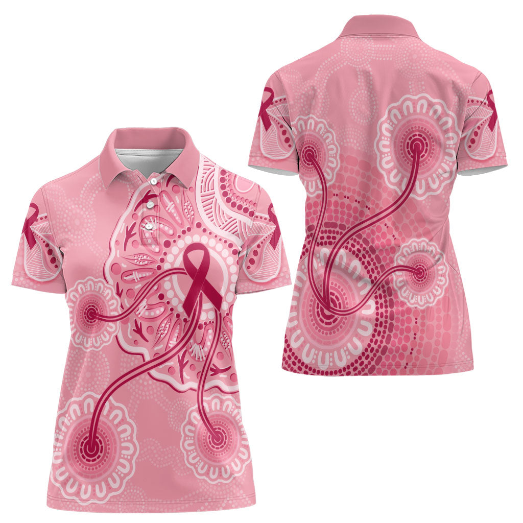 Australia Indigenous Women Polo Shirt Breast Cancer Ribbon Aboriginal Art - Pink
