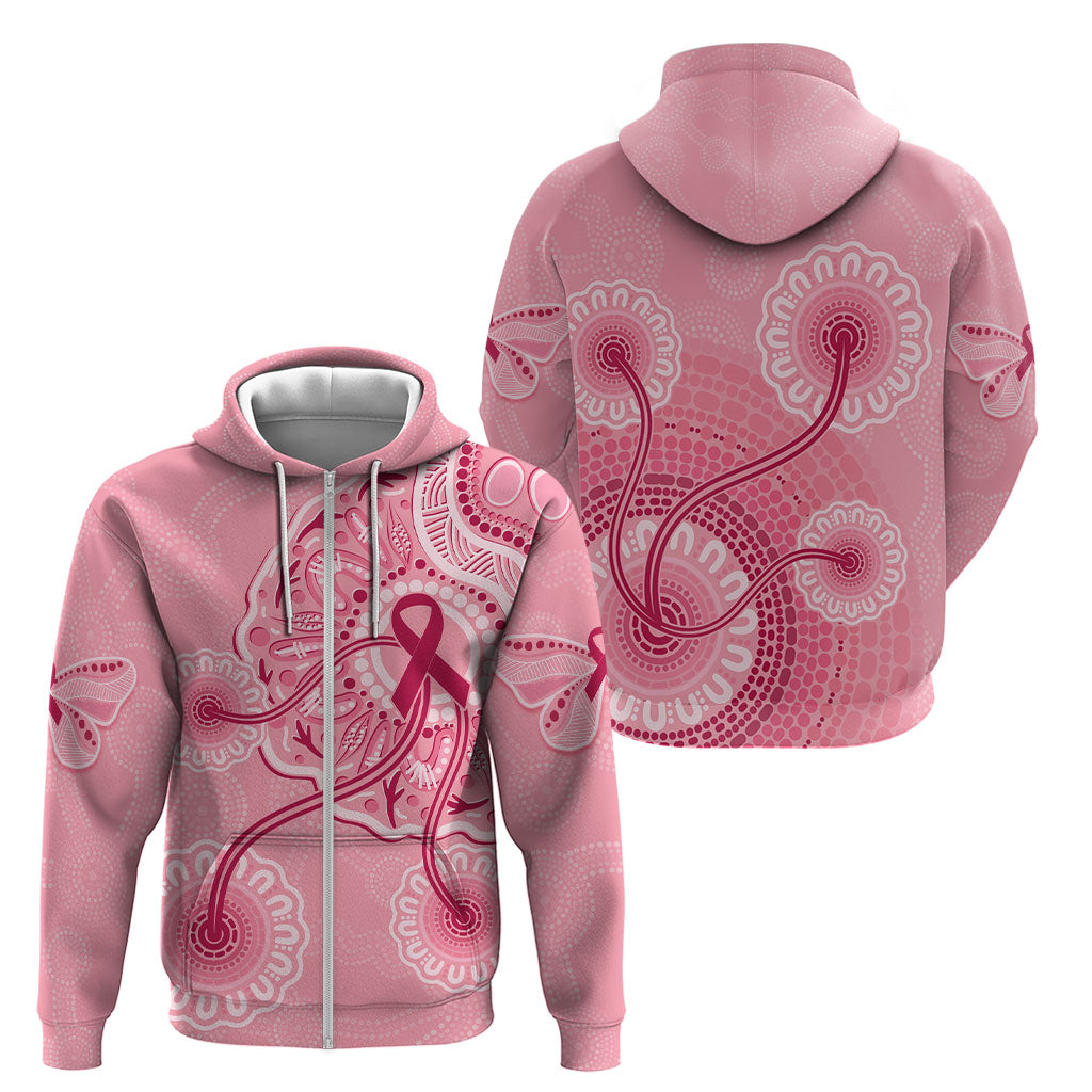 Australia Indigenous Zip Hoodie Breast Cancer Ribbon Aboriginal Art - Pink