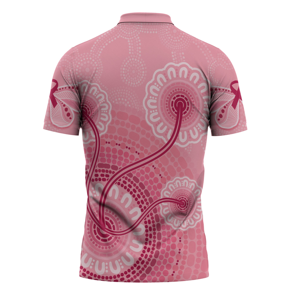 Australia Indigenous Zipper Polo Shirt Breast Cancer Ribbon Aboriginal Art - Pink