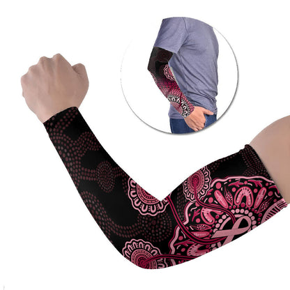Australia Indigenous Arm Sleeves Breast Cancer Ribbon Aboriginal Art - Black