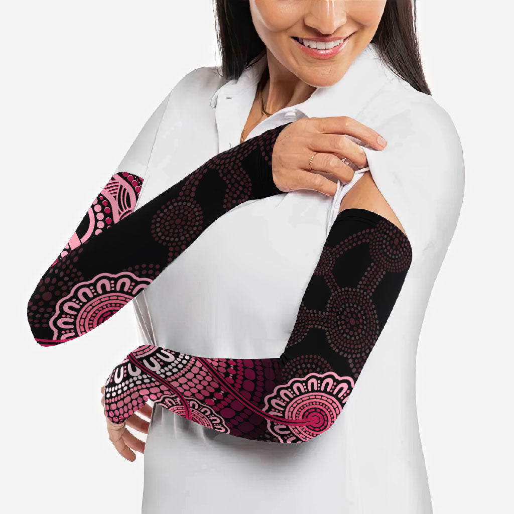Australia Indigenous Arm Sleeves Breast Cancer Ribbon Aboriginal Art - Black