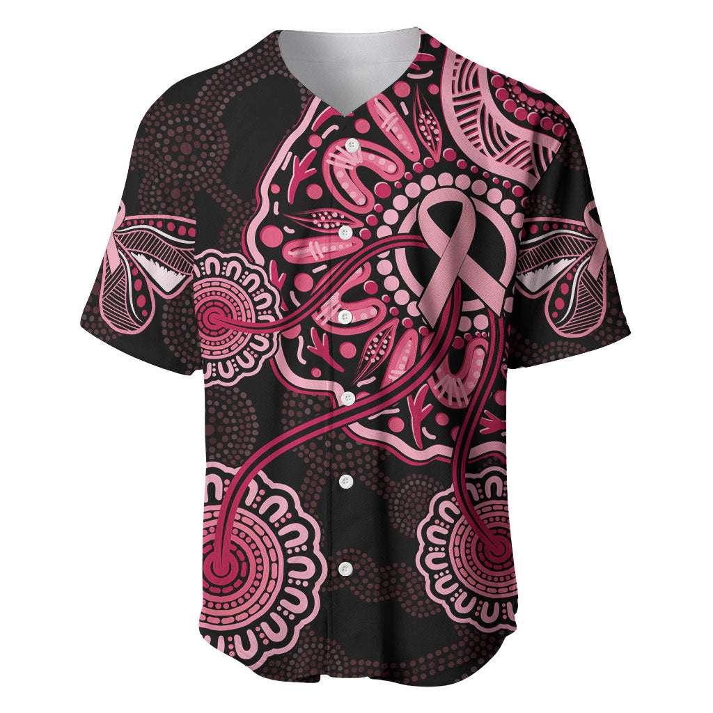Australia Indigenous Baseball Jersey Breast Cancer Ribbon Aboriginal Art - Black