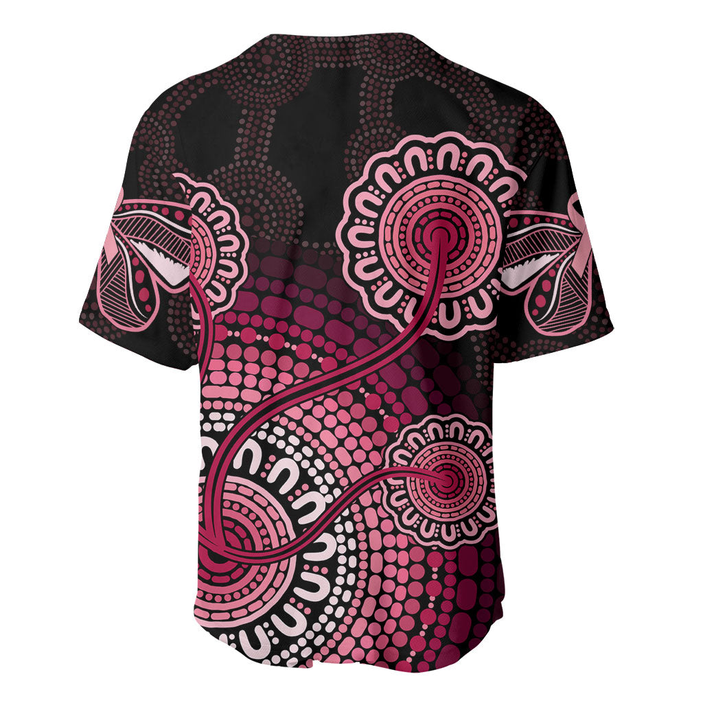 Australia Indigenous Baseball Jersey Breast Cancer Ribbon Aboriginal Art - Black