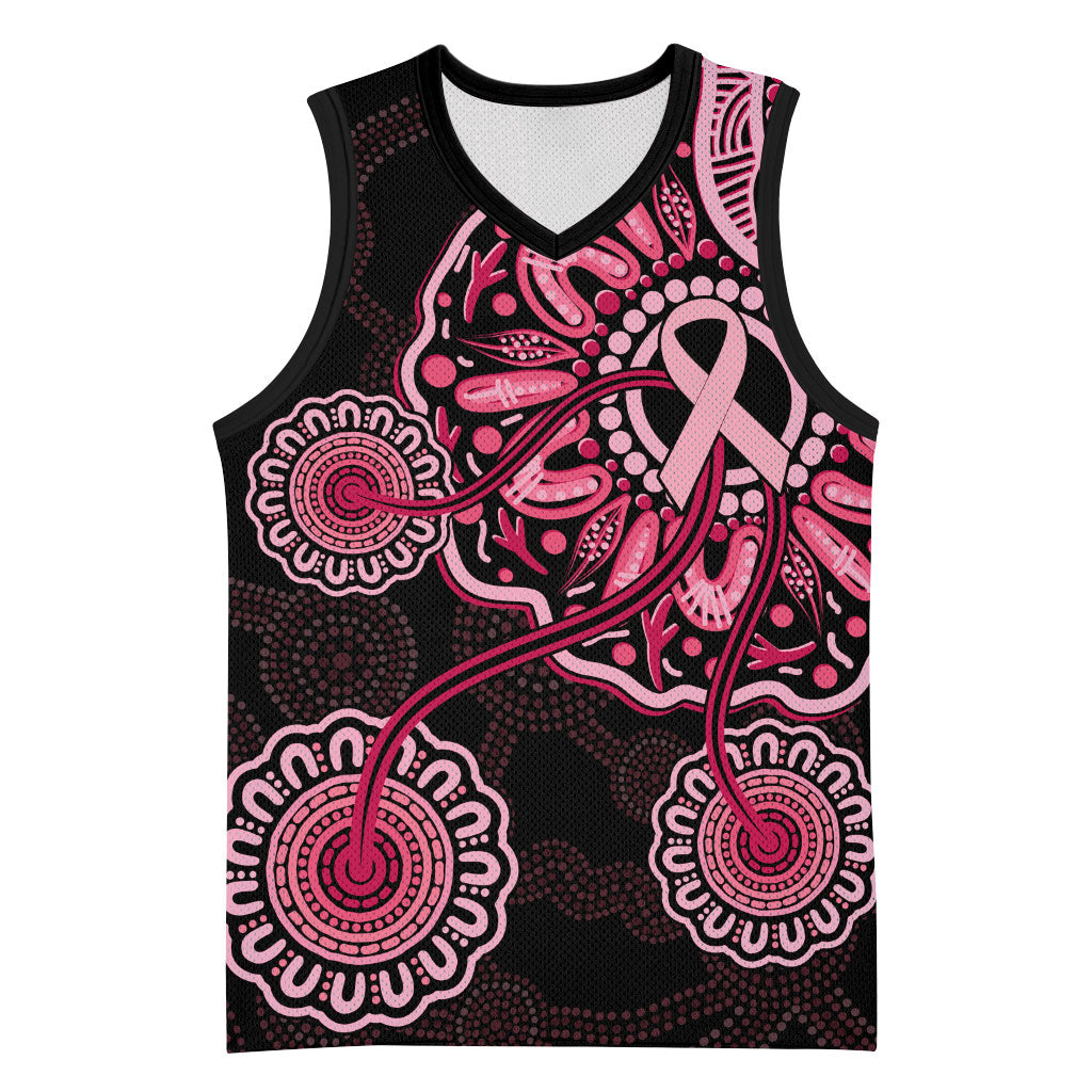 Australia Indigenous Basketball Jersey Breast Cancer Ribbon Aboriginal Art - Black