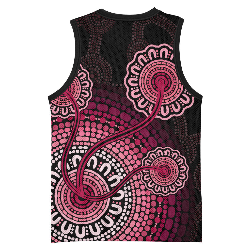 Australia Indigenous Basketball Jersey Breast Cancer Ribbon Aboriginal Art - Black