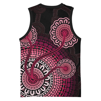 Australia Indigenous Basketball Jersey Breast Cancer Ribbon Aboriginal Art - Black