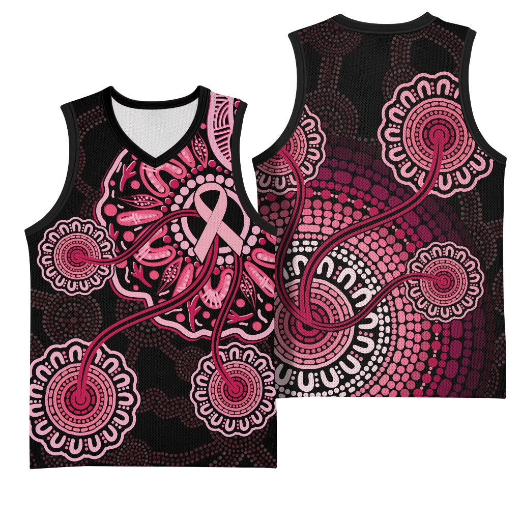 Australia Indigenous Basketball Jersey Breast Cancer Ribbon Aboriginal Art - Black