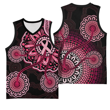 Australia Indigenous Basketball Jersey Breast Cancer Ribbon Aboriginal Art - Black