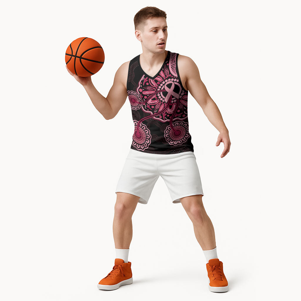 Australia Indigenous Basketball Jersey Breast Cancer Ribbon Aboriginal Art - Black