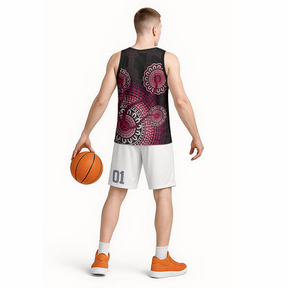 Australia Indigenous Basketball Jersey Breast Cancer Ribbon Aboriginal Art - Black