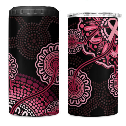 Australia Indigenous 4 in 1 Can Cooler Tumbler Breast Cancer Ribbon Aboriginal Art - Black
