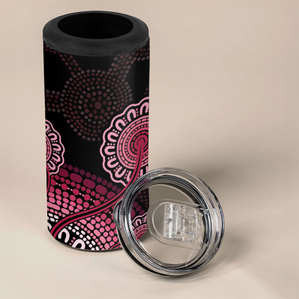 Australia Indigenous 4 in 1 Can Cooler Tumbler Breast Cancer Ribbon Aboriginal Art - Black