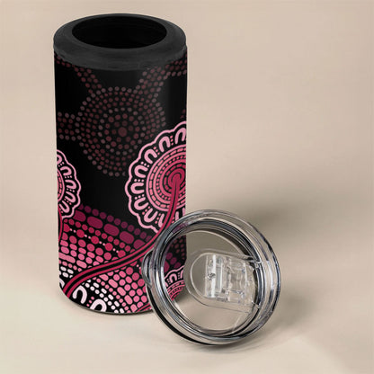 Australia Indigenous 4 in 1 Can Cooler Tumbler Breast Cancer Ribbon Aboriginal Art - Black