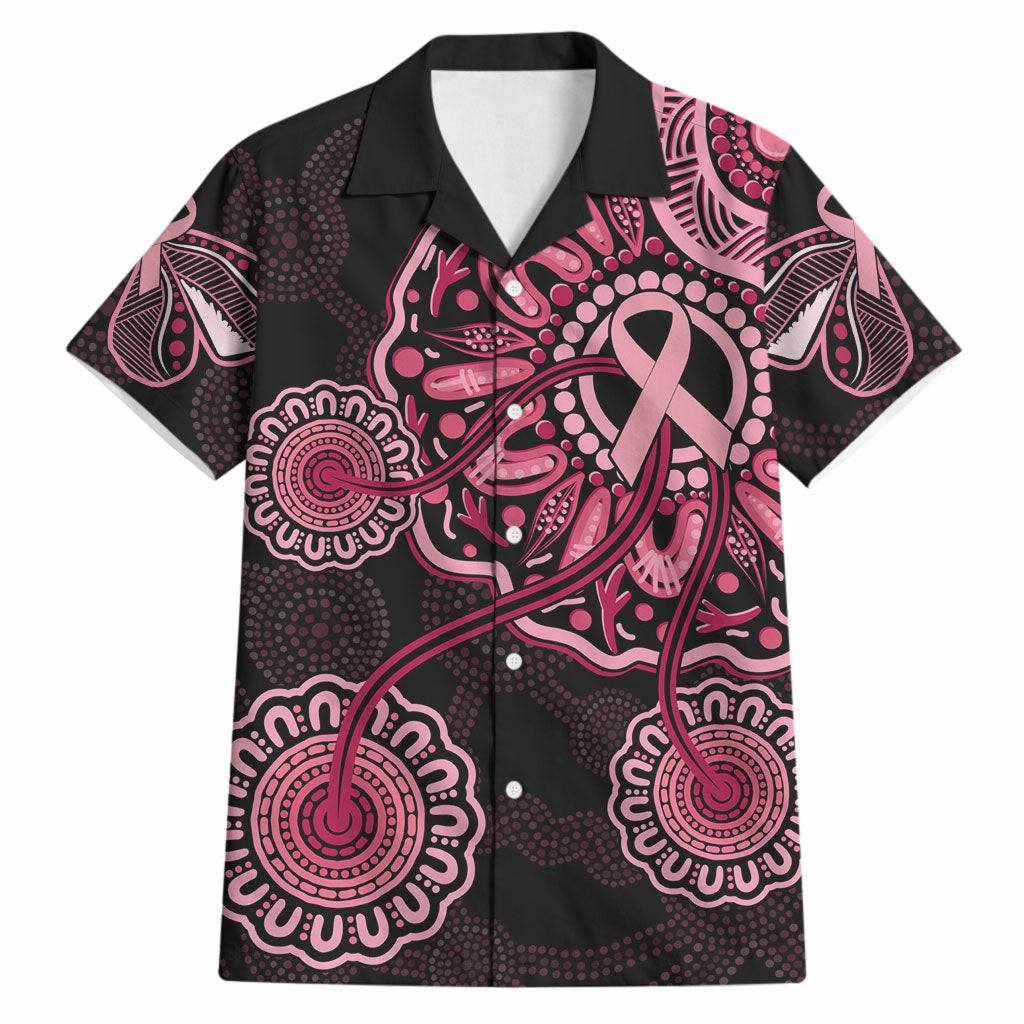 Australia Indigenous Hawaiian Shirt Breast Cancer Ribbon Aboriginal Art - Black