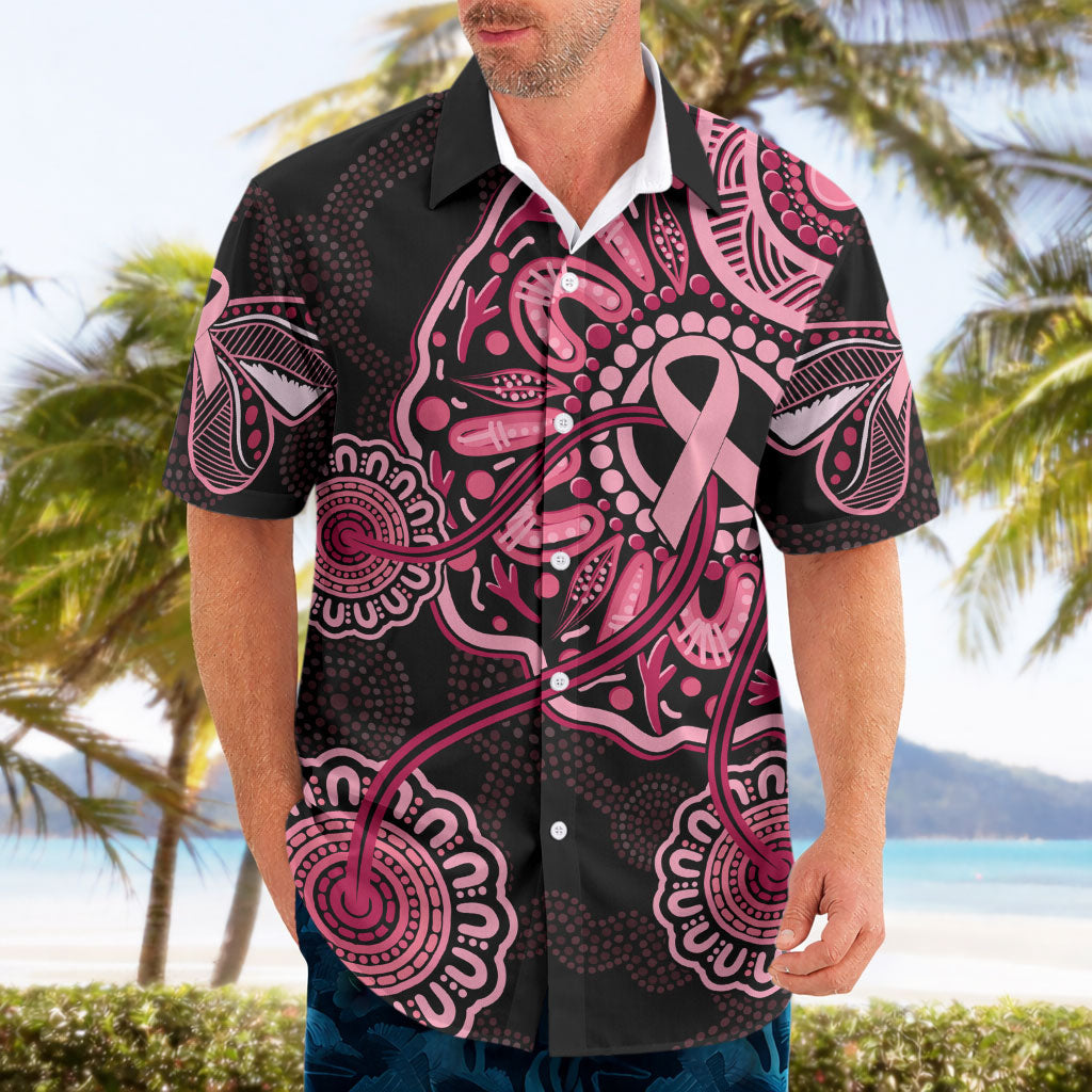 Australia Indigenous Hawaiian Shirt Breast Cancer Ribbon Aboriginal Art - Black
