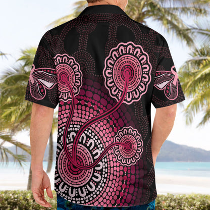 Australia Indigenous Hawaiian Shirt Breast Cancer Ribbon Aboriginal Art - Black