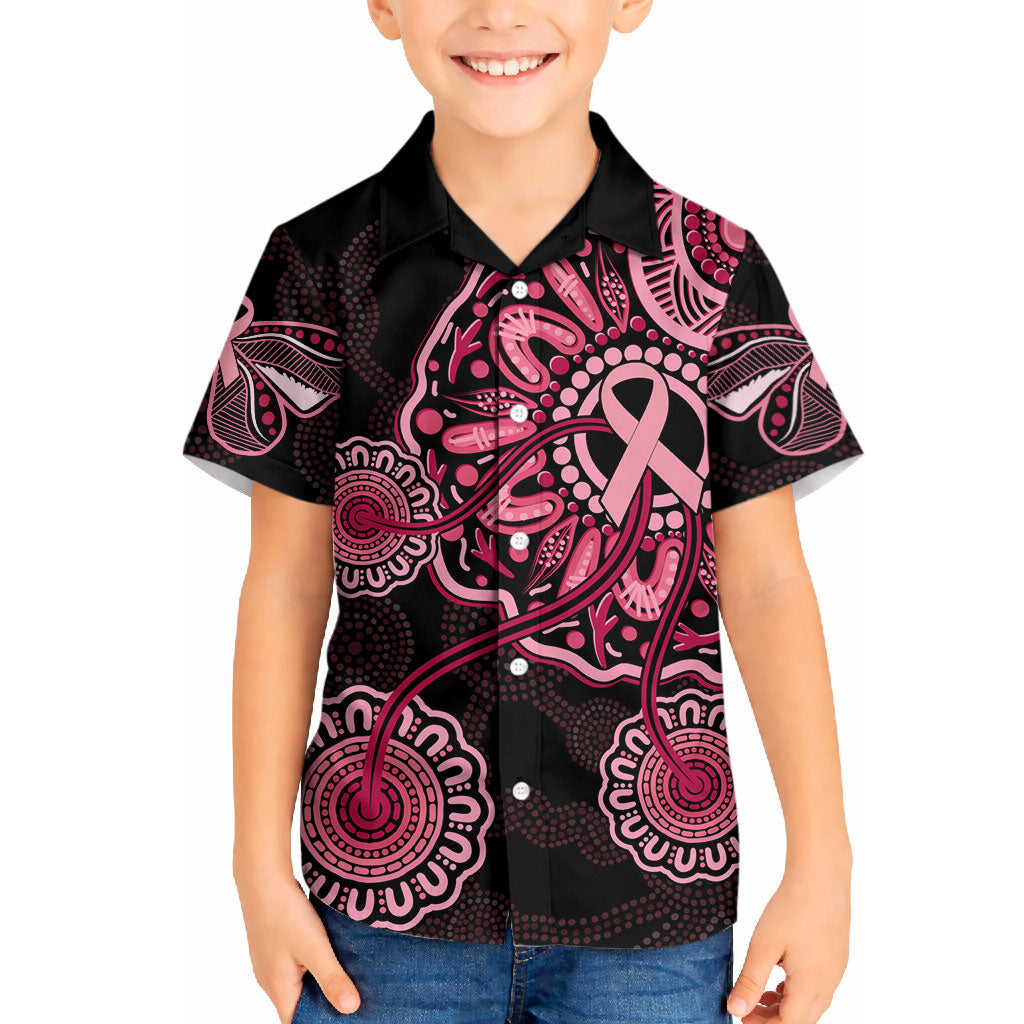 Australia Indigenous Hawaiian Shirt Breast Cancer Ribbon Aboriginal Art - Black