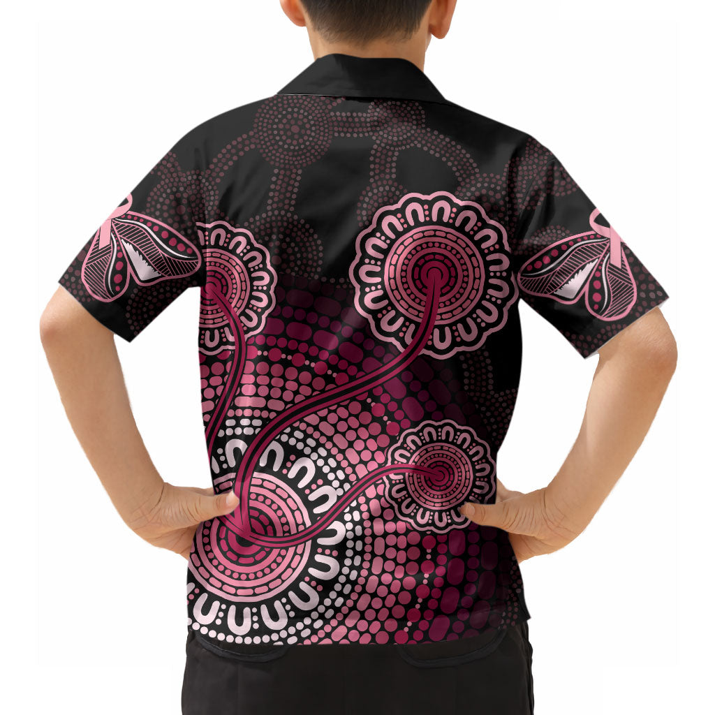Australia Indigenous Hawaiian Shirt Breast Cancer Ribbon Aboriginal Art - Black