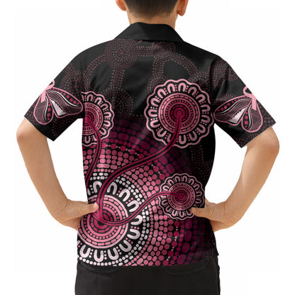 Australia Indigenous Hawaiian Shirt Breast Cancer Ribbon Aboriginal Art - Black