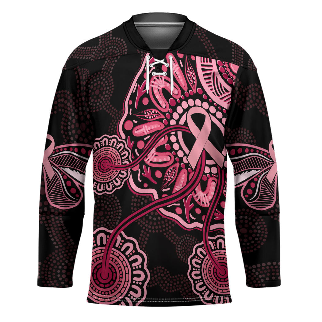 Australia Indigenous Hockey Jersey Breast Cancer Ribbon Aboriginal Art - Black