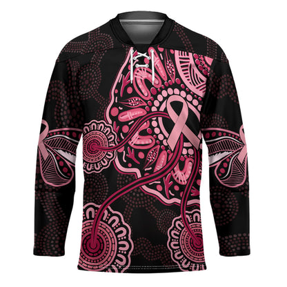 Australia Indigenous Hockey Jersey Breast Cancer Ribbon Aboriginal Art - Black