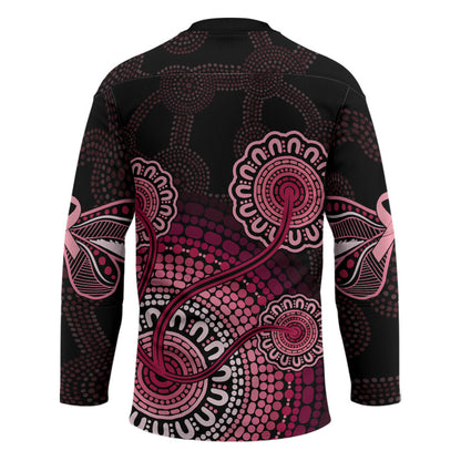 Australia Indigenous Hockey Jersey Breast Cancer Ribbon Aboriginal Art - Black
