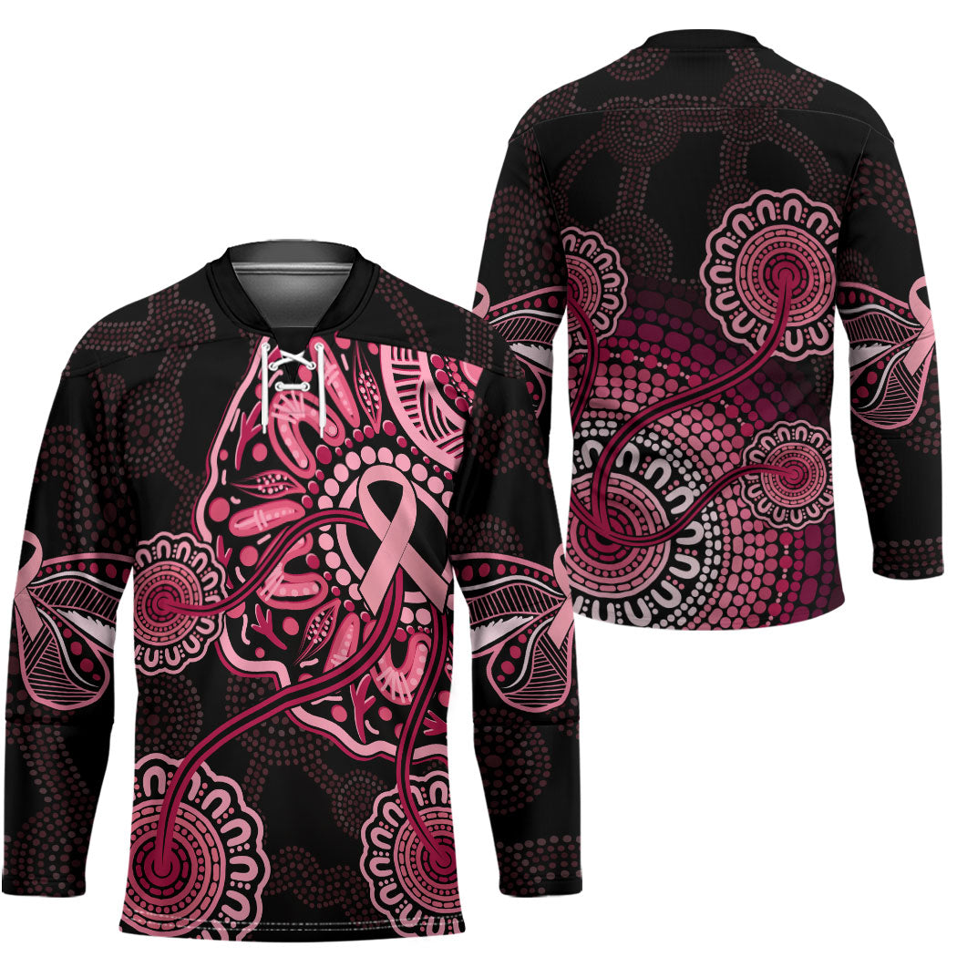 Australia Indigenous Hockey Jersey Breast Cancer Ribbon Aboriginal Art - Black