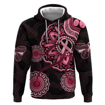 Australia Indigenous Hoodie Breast Cancer Ribbon Aboriginal Art - Black