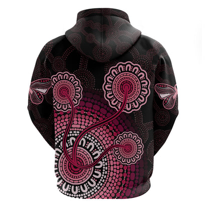 Australia Indigenous Hoodie Breast Cancer Ribbon Aboriginal Art - Black