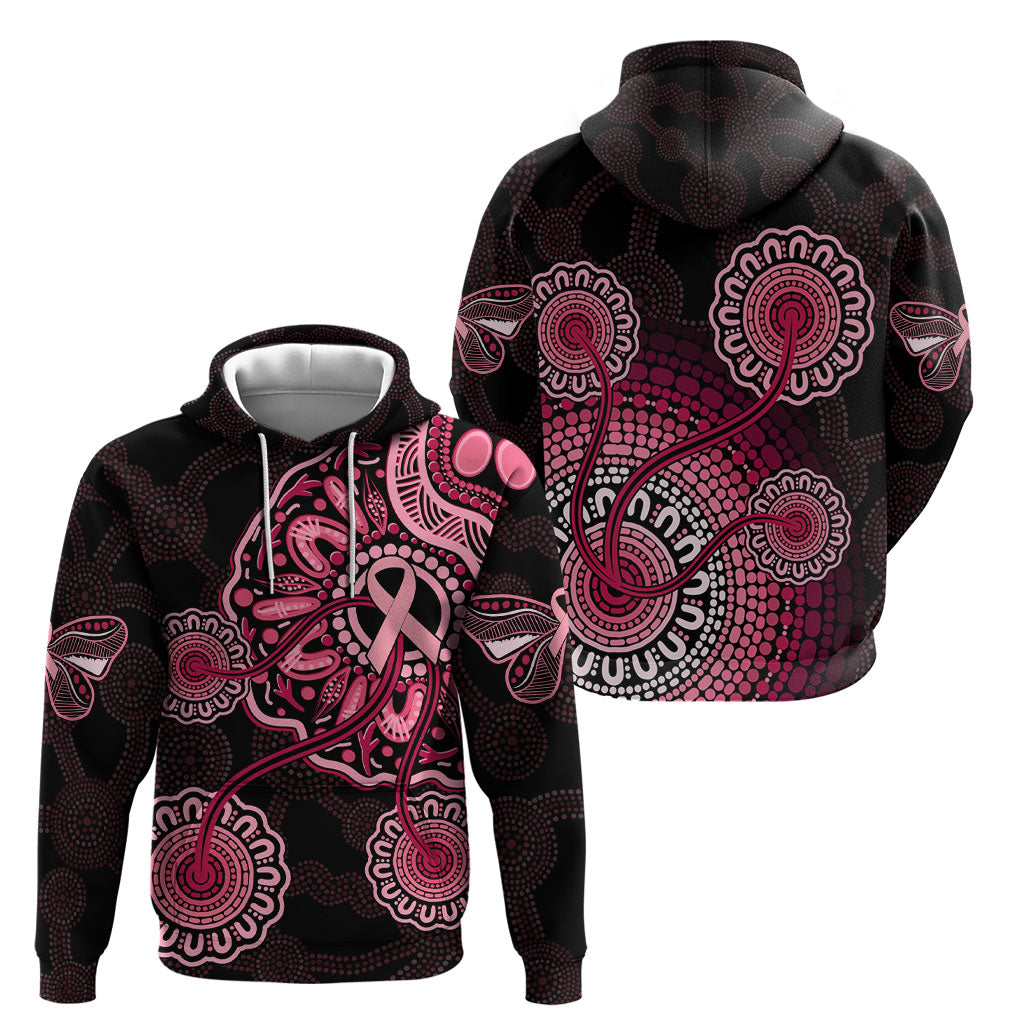 Australia Indigenous Hoodie Breast Cancer Ribbon Aboriginal Art - Black