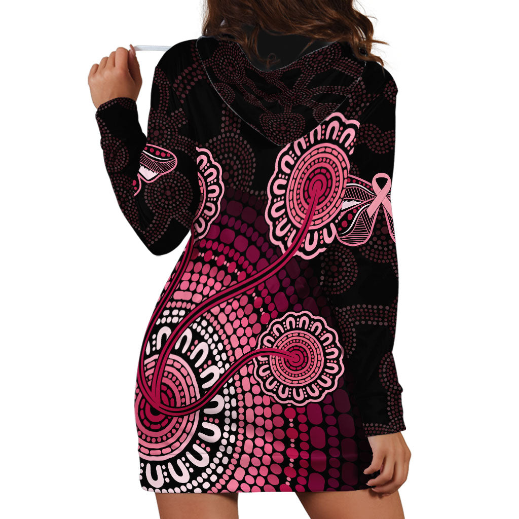 Australia Indigenous Hoodie Dress Breast Cancer Ribbon Aboriginal Art - Black
