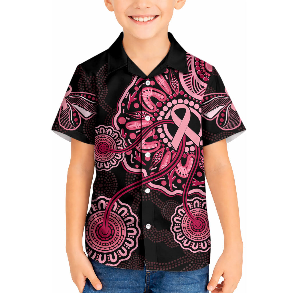 Australia Indigenous Kid Hawaiian Shirt Breast Cancer Ribbon Aboriginal Art - Black